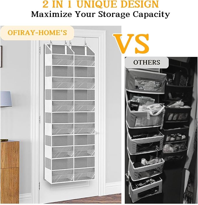 Over The Door Organizer 6 Tiers, Extra Large Behind Door Storage of 12 Compartments, 80 lbs Weight Capacity Hanging Storage O