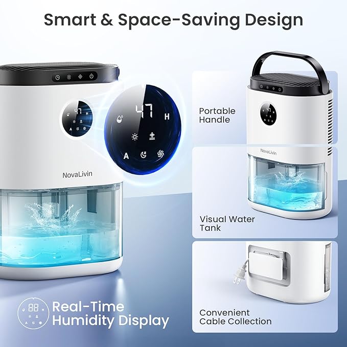 Dehumidifier for Home, 68 OZ Water Tank Dehumidifiers for Bathroom, Bedroom, Living room with, Auto Humidity Control,