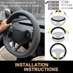 PINCTROT Nappa Leather Steering Wheel Cover for Tesla Model Y/3 Highland/Juniper, D Shaped 14 Inch Small Sized with Breathabl