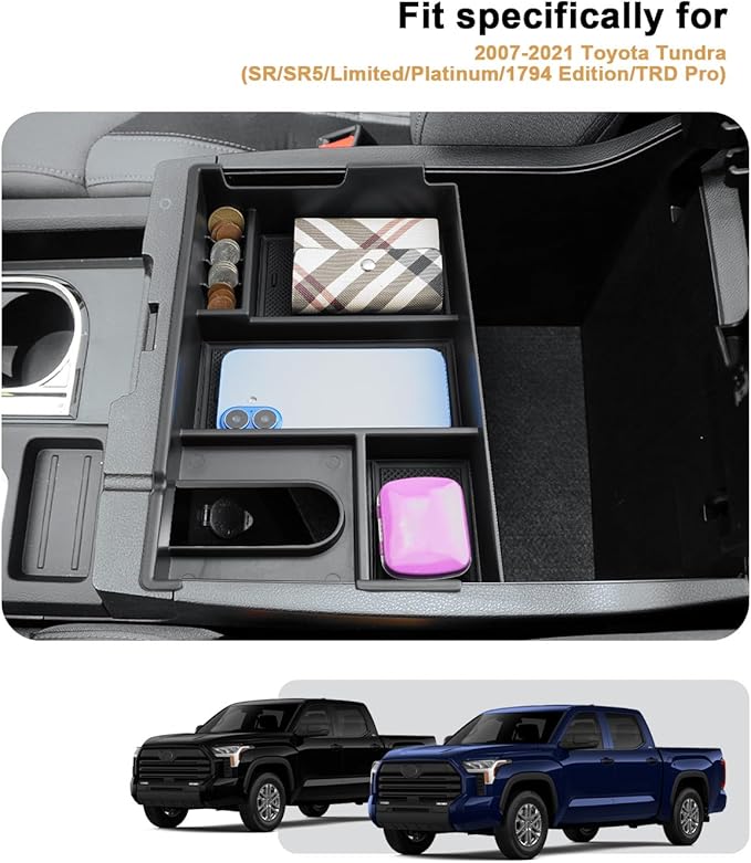 Center Console Organizer For 2007-2021 Toyota Tundra/2008-2020 Sequoia - Half Size Console Armrest Organizer Tray For Tundra 2007-2021/Sequoia 2008-2020 Accessories - Full Console w/Bucket Seats ONLY