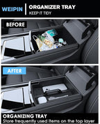for 4PCS Double Layer Center Console Armrest Organizer&Cup Holder Insert&Wireless Mat Compatible with 2024-2026 Chevy Traverse