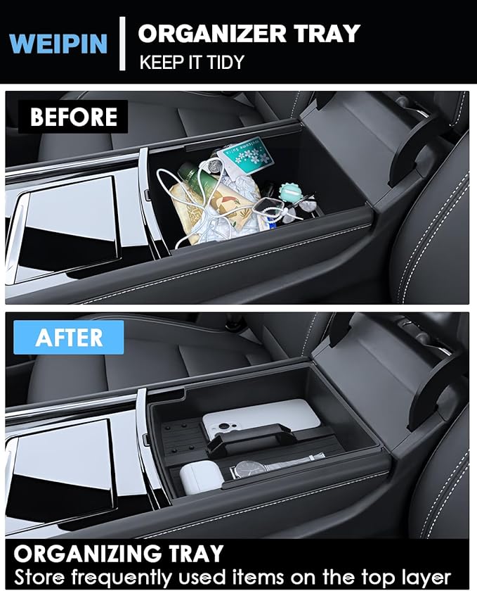 for 4PCS Double Layer Center Console Armrest Organizer&Cup Holder Insert&Wireless Mat Compatible with 2024-2026 Chevy Traverse