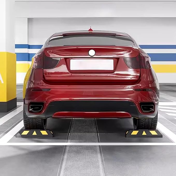 Garage Parking Aid Heavy Duty Vehicle Wheel Stop Rubber Parking Tire Block Parking Stopper for Garage with Reflective Strips