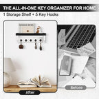 Key and Mail Holder Wall Mount, Key Holder with Shelf and Mail Organizer Wall Mount. Mail Holder with 5 Hooks for Coat, Dog L