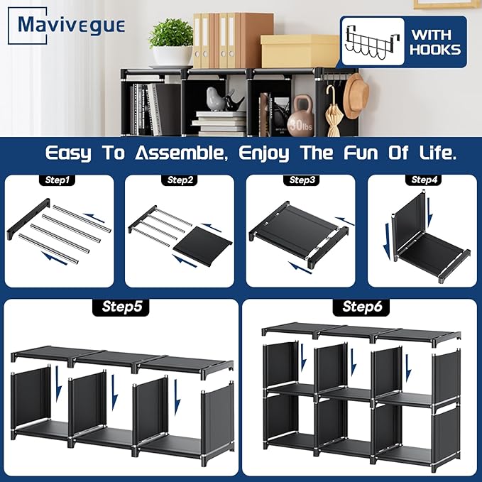 Mavivegue Bookshelf,15 Cube Storage Organizer,Book Shelf Organizer,Tall Bookcase Shelf,Book Cases/Shelves,Black Cube Shelf,Cu