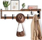 29'' Coat Rack Wall Mount with Shelf, Coat Hanger Wall Mount with Key Hooks and Mail Holder, Wood Entryway Floating Shelf wit