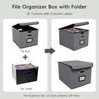 File Organizer Box with 25-Pocket Accordion Folder, File Folder & Protective Lid - Document Storage for Home, Office, School,