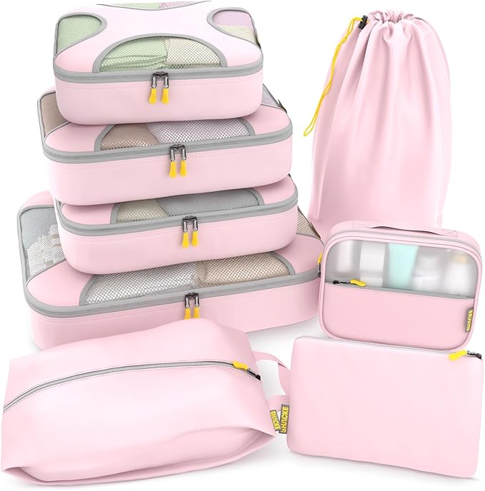 Shacke Packing Cubes for Travel 8 Set - Premium Luggage Organizer Bags - Versatile Travel Organizer for Women and Men - Optim