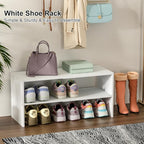 2 Pack White Shoe Rack for Closet, 2-Tier Expandable Small Shoe Shelf, Stackable Iron Wood Combination Shoe Organizer Racks S