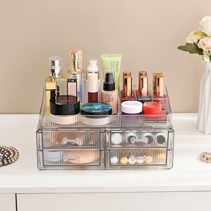 ZHIAI stackable storage drawer, transparent cosmetics storage box, cosmetics and beauty products storage organizer, suitable 