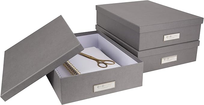 Bigso Oskar Fiberboard Label Frame Document Letter Box - File Organizer Box for Important Paperwork - Document Storage with a