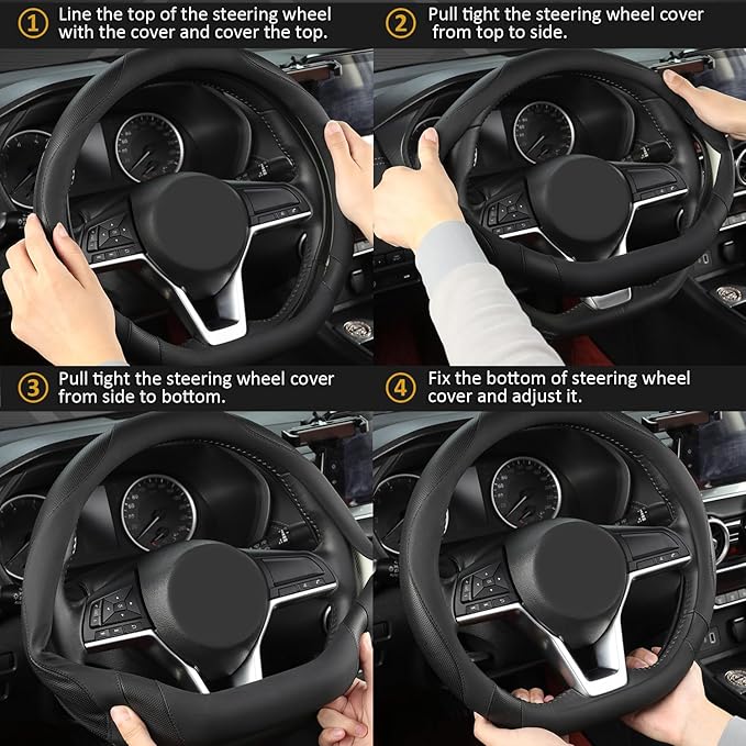 West Llama Flat Bottom Car Steering Wheel Cover for Nissan,D Shaped Steering Wheel Cover for Rogue,Altima,Kicks (Black-Standa
