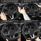 West Llama Flat Bottom Car Steering Wheel Cover for Nissan,D Shaped Steering Wheel Cover for Rogue,Altima,Kicks (Black-Standa