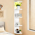 LinTimes 5-Tier LED Wall Shelf with Remote Control, White Floating Shelves Unit, Wall Mounted Display Storage