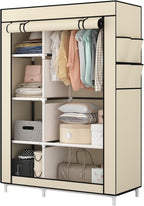 Calmootey Portable Closet Organizers, Clothing Storage, Wardrobe with 6 Shelves and Hanging Rod, Non-Woven Fabric Cover with 