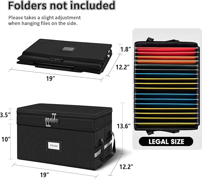 ETRONIK Large Fireproof Document Box with Lock, 2 Layer File Organizer, Portable Office Collapsible File Storage with Reflect