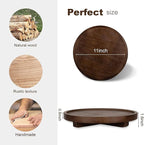Round Decorative Tray Wood Bathroom Counter Organizer Farmhouse Kitchen Decor Wooden Riser for Soap Dish, Perfume, Candle, Sp