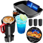 Aucurwen Cup Holder Tray for Car, 360° Rotating Car Tray, Car Food Table Tray for Eating with Solid Base & Phone Slot, Car Cup Holder Expander for Road Trip Essentials for Adults, ATCT-8