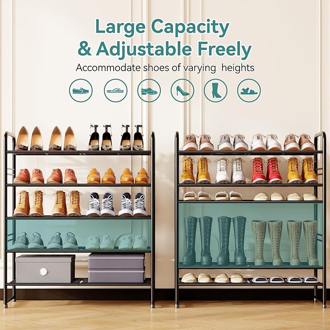 SUFAUY 33" Wide Shoe Rack, 5-Tier Shoe Storage Rack for 24-30 Pairs of Shoes, Shoe Organizer for Entryway, Stackable, Heavy D