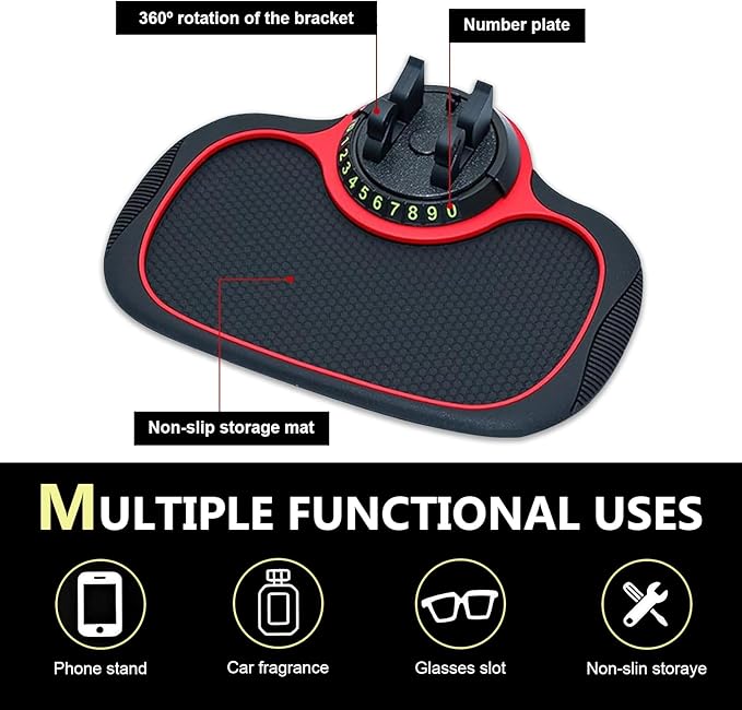1 PC Multifunctional Car Anti-Slip Mat, PVC Extra Large Pad with Phone Holder, Dashboard Organizer with Temporary Number, Uni