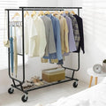 CAPHAUS Heavy Duty Clothes Rack with Double Rods, 660LBS Capacity Rolling Clothing Rack for Hanging Clothes, Adjustable Metal