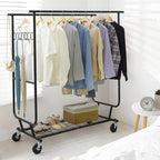 CAPHAUS Heavy Duty Clothes Rack with Double Rods, 660LBS Capacity Rolling Clothing Rack for Hanging Clothes, Adjustable Metal