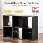 COMHOMA 6 Wood Cube Storage Organizer with Open Back and Removable Back Panels, 11In Black Cube Storage Bookshelf, Cubicle Sh