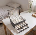 TOFUNTOY Jewelry Organizer Box, Large Jewelry Boxes for Women, 3-Layer Jewelry Holder Organizer for Necklace Earrings Rings B