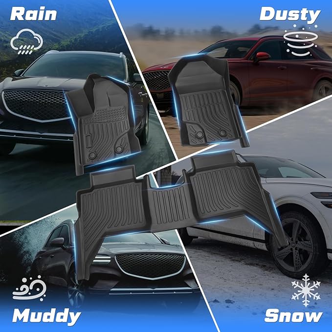 Sunsdrew Floor Mats for 2019-2023 Ford Ranger SuperCrew Accessories, All Weather Car Mats 2 Rows Floor Liners TPE Rubber Raised Edge