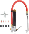 NEIKO 20701A Tire Inflator | 12 Inch | Flexible Air Tire Pressure Gauge | 20 – 120 PSI | 1/4” NPT Offset Dual Head Chuck | Tire Filler with Hose | Aluminum Body and Brass Valves | Stem Valve Caps