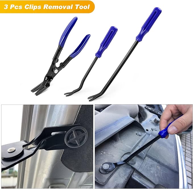 GOOACC 102Pcs Trim Removal Tool, Auto Push Pin Nylon Bumper Retainer Clip Set Fastener Terminal Remover Tool Round Handle Cro