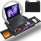 Steering Wheel Tray, Car Food Tray, Car Desk for Laptop, Carbon Fiber Look Multipurpose Car Table for Eating & Work, Adjustable Car Tray with Drawer and Anti-Slip Protective Adhesive