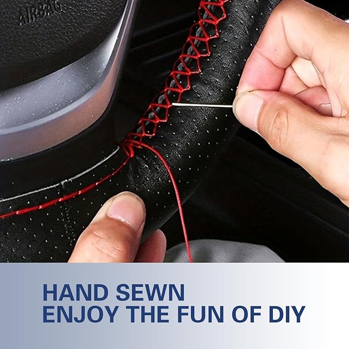 WZP Genuine Leather Steering Wheel Cover, Custom Stitch On Steering Wheel Wrap, Breathable Non-Slip Steering Wheel Protector 