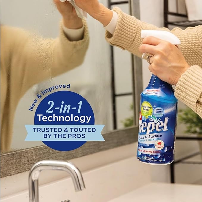 Clean-X New REPEL Glass and Surface Cleaner with Barrier Technology- 32 fl. oz. – 12 Pack Cleans and repels water and soil- P
