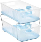madesmart Two-Tier Bathroom Cabinet Organizer, Sliding Drawer Storage for Bottles, Sponges & Cleaning Supplies, Blue