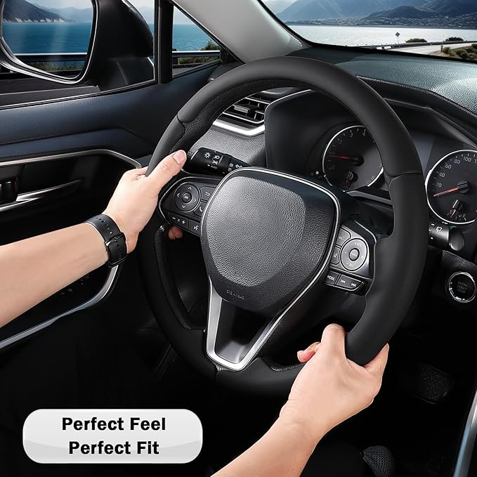 Fit for Toyota Steering Wheel Cover, Car Steering Wheel Cover for Toyota Corolla(2020-2026) Rav4(2019-2025) Camry(2018-2024) Venza(2021-2024) Avalon(2019-2022) Accessories (Black)
