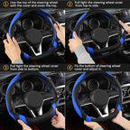 West Llama Flat Bottom Car Steering Wheel Cover for Nissan,D Shaped Steering Wheel Cover for Rogue,Altima,Kicks (Black+Blue-S