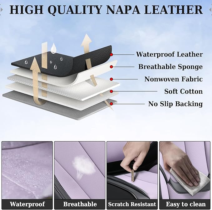 Coverado Universal Seat Covers Front, 2-Pack Universal Seat Covers for Cars, Waterproof Nappa Leather Car Seat Covers with He