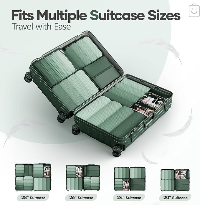 Veken 9/11 Set Compression Packing Cubes for Travel Essentials,Compressible Expandable Large Luggage Suitcase Organizer Bags 
