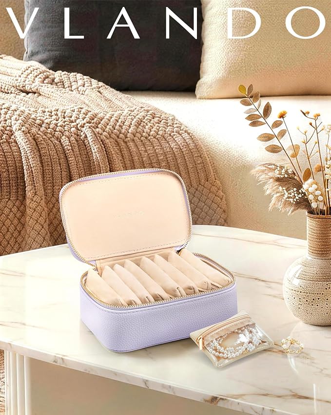 VLANDO Travel Jewelry Case with 8 Velvet Jewelry Bags Travel Jewelry Storage Box Jewelry Organizer for Necklace Rings Earring