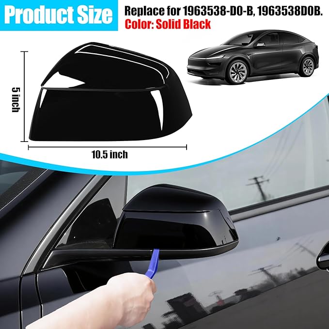 Jaronx Compatible with Tesla Model Y Juniper Mirror Cover Replacement 2025 2026, Right Passenger Side Clip-on Rear View Mirror Cover Cap for Model Y Juniper Accessories 1963539-D4-B (Solid Black)