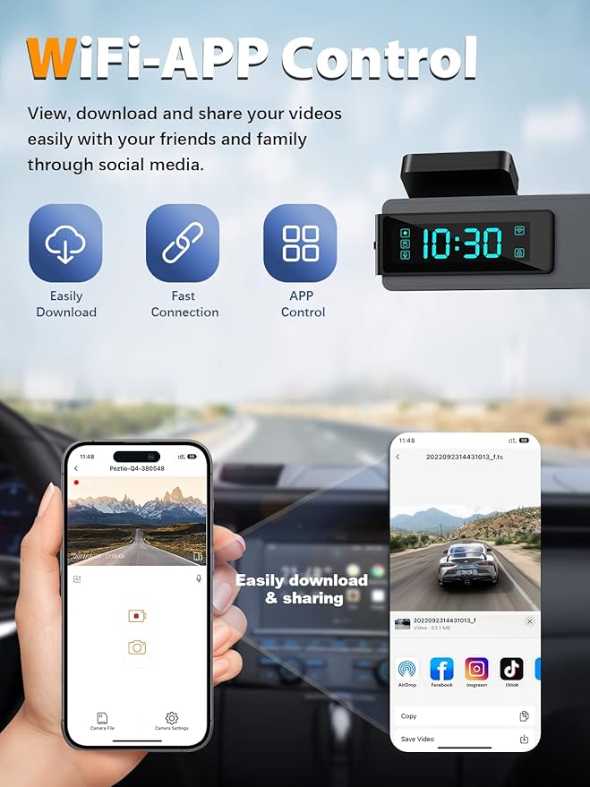 Dash Cam Front and Rear 4K+1080P, Free 64GB Card, Built-in WiFi, Dash Camera for Cars, Car Camera, Dual Dashcams for Cars wit