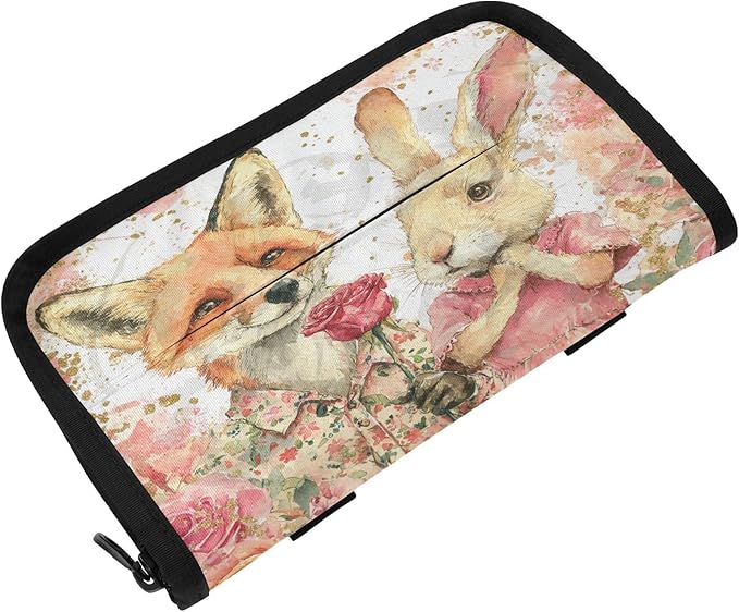 Car Tissue Holder Car Visor Organizer Tissue Box Holder for Car Sun Visor Organizer with Car Vehicle Accessories Essentials Interior for Women Men Fox Bunny Roses Pink