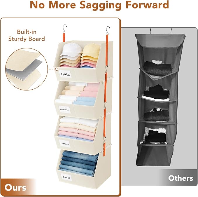 4 Pcs Modular Closet Organizer - Detachable & Foldable Hanging Storage Cubes, 88L Total Capacity, Heavy Duty Fabric Shelves f