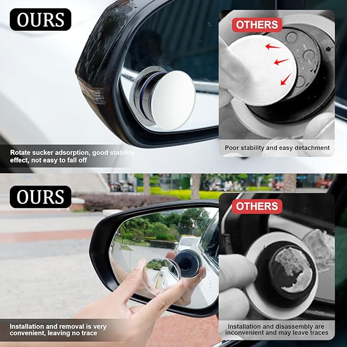 LivTee Blind Spot Car Mirror, 2" Round HD Glass Frameless Convex Side Mirror Blindspot, Reusable 360° Wide Angle Rear View Car Mirrors with Powerful Adjustable Suction Cup - Exterior Mirrors