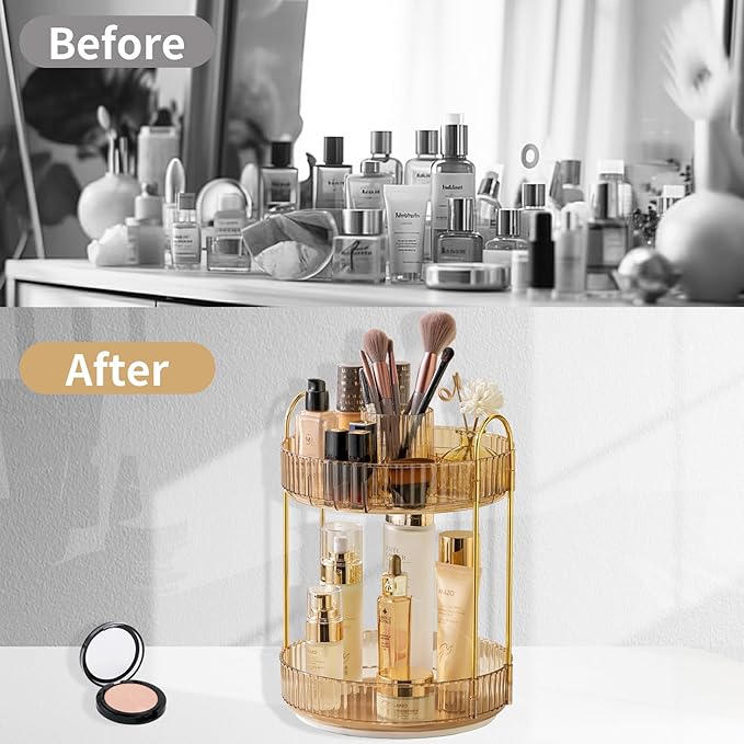 Asayuee 360 Rotating Makeup Organizer,2 Tier Large Capacity Make Up Organizers and Storage,Skincare Perfume Vanity Organizers