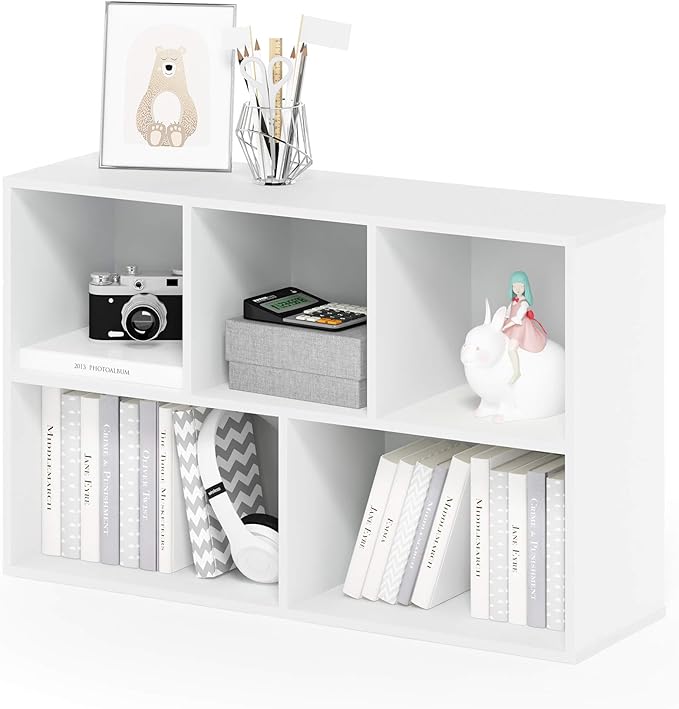 Furinno LUDER Book Shelf, 5-Cube Bookshelf, Reversible Bookcase, 9.4 x 19.5 x 31.5, Easy Assembly, for Living Room, Bedroom, 
