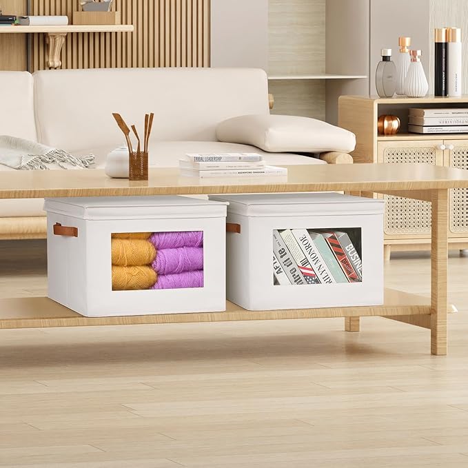 Univivi Storage Boxes with Lids Fabric Foldable Storage Bin for Clothes, [3-Pack] Closet Organizer Containers boxes with Hand