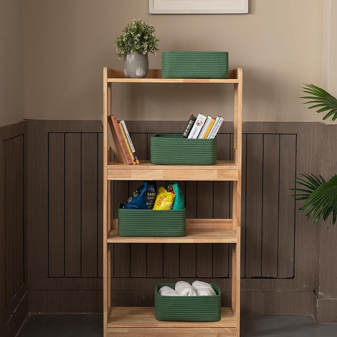 OIASKET 4 Pack Small Storage Shelf Baskets for Organizing, Mini Woven Rope Storage Bins for Towels, Cute Decorative Closet Or