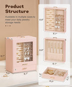 Homde Jewelry Organizer Girls Women Jewelry Box for Necklaces Rings Earrings Gift Bracelets Storage Case (Peach Pink + Gold)